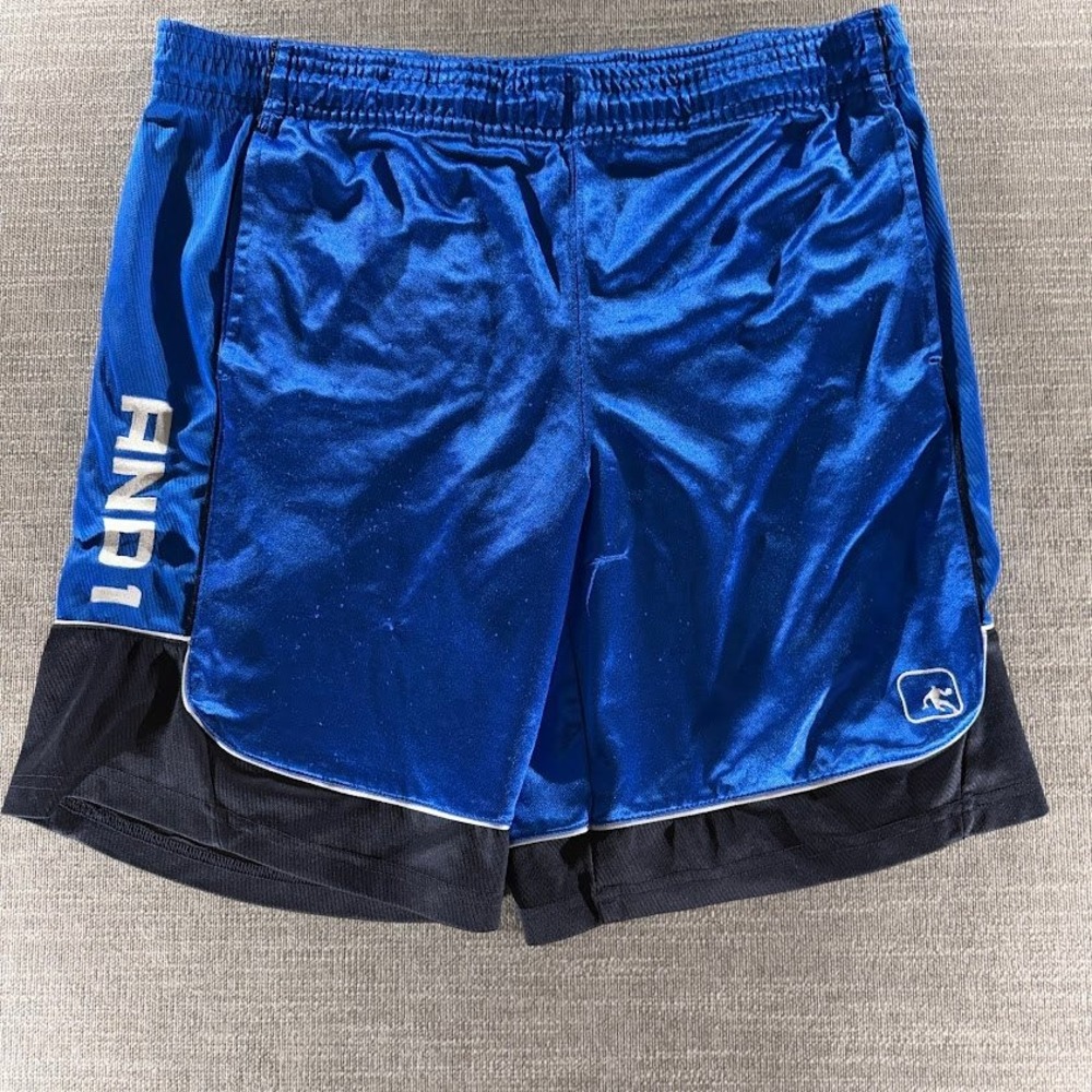 AND1 Basketball Shorts Mens Medium Blue Black Good Elastic Waist Athletic 0621